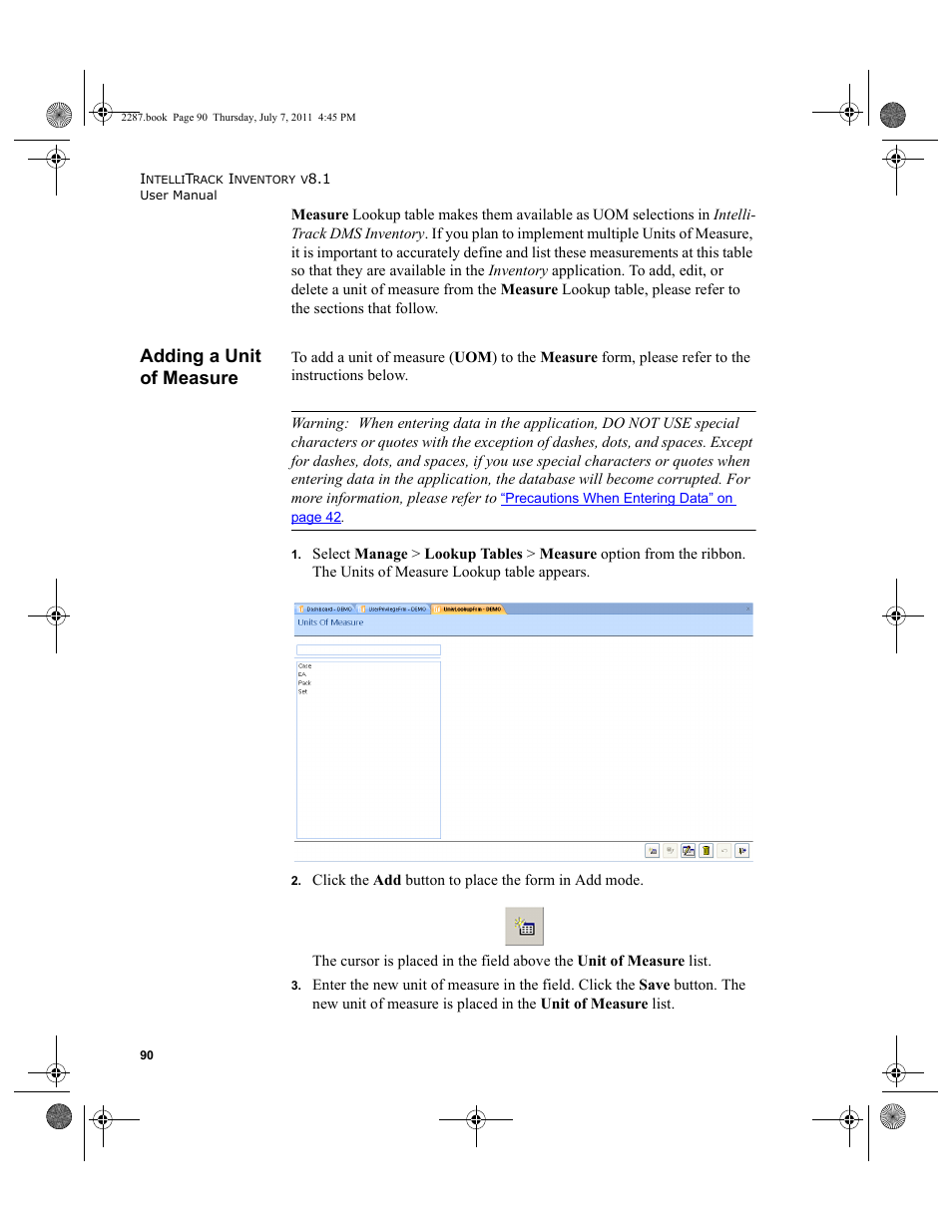 Adding a unit of measure | IntelliTrack Inventory Management User Manual | Page 116 / 366
