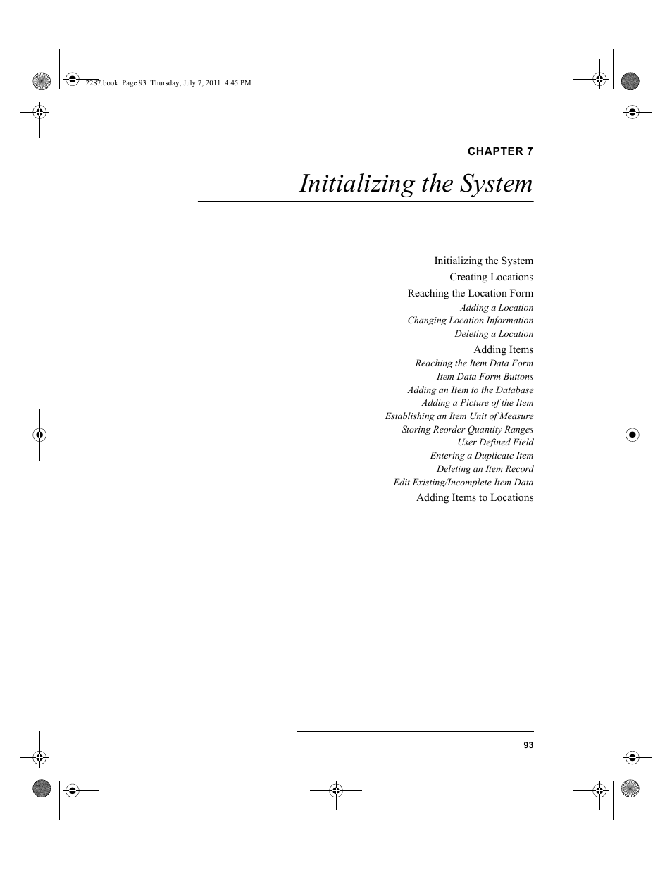Chapter 7, Initializing the system, Chapter 7: initializing the system | IntelliTrack Inventory Management User Manual | Page 119 / 366
