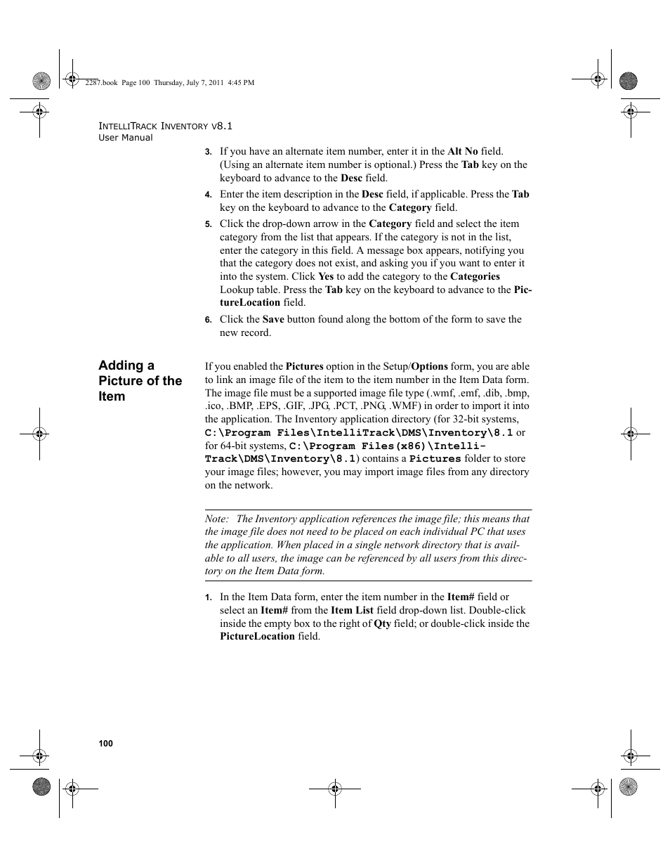 Adding a picture of the item | IntelliTrack Inventory Management User Manual | Page 126 / 366