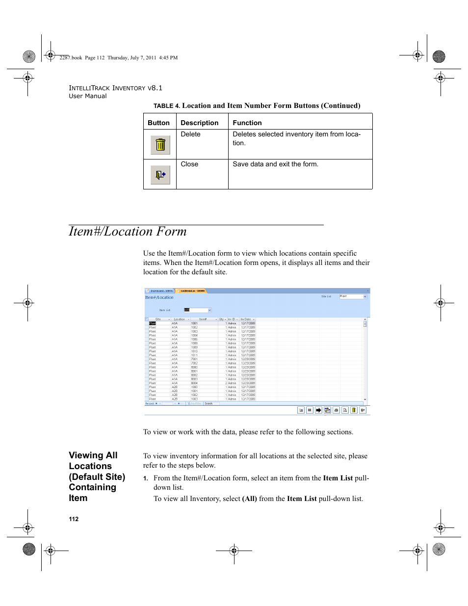 Item#/location form, Please see, Item#/loca | For more inf | IntelliTrack Inventory Management User Manual | Page 138 / 366