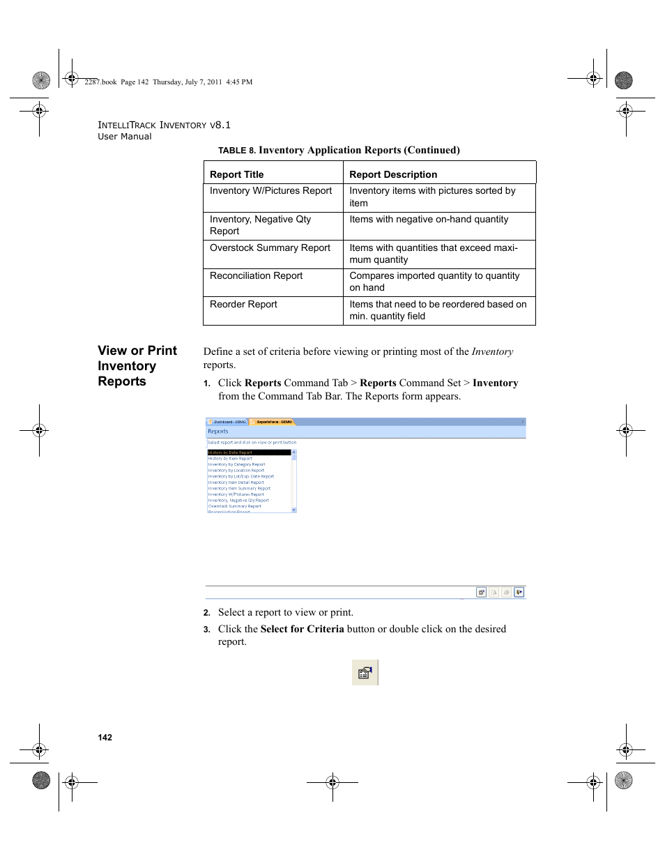 View or print inventory reports | IntelliTrack Inventory Management User Manual | Page 168 / 366