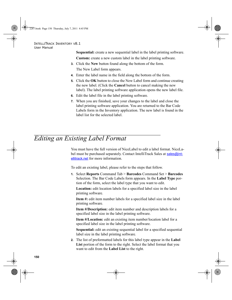 Editing an existing label format | IntelliTrack Inventory Management User Manual | Page 176 / 366
