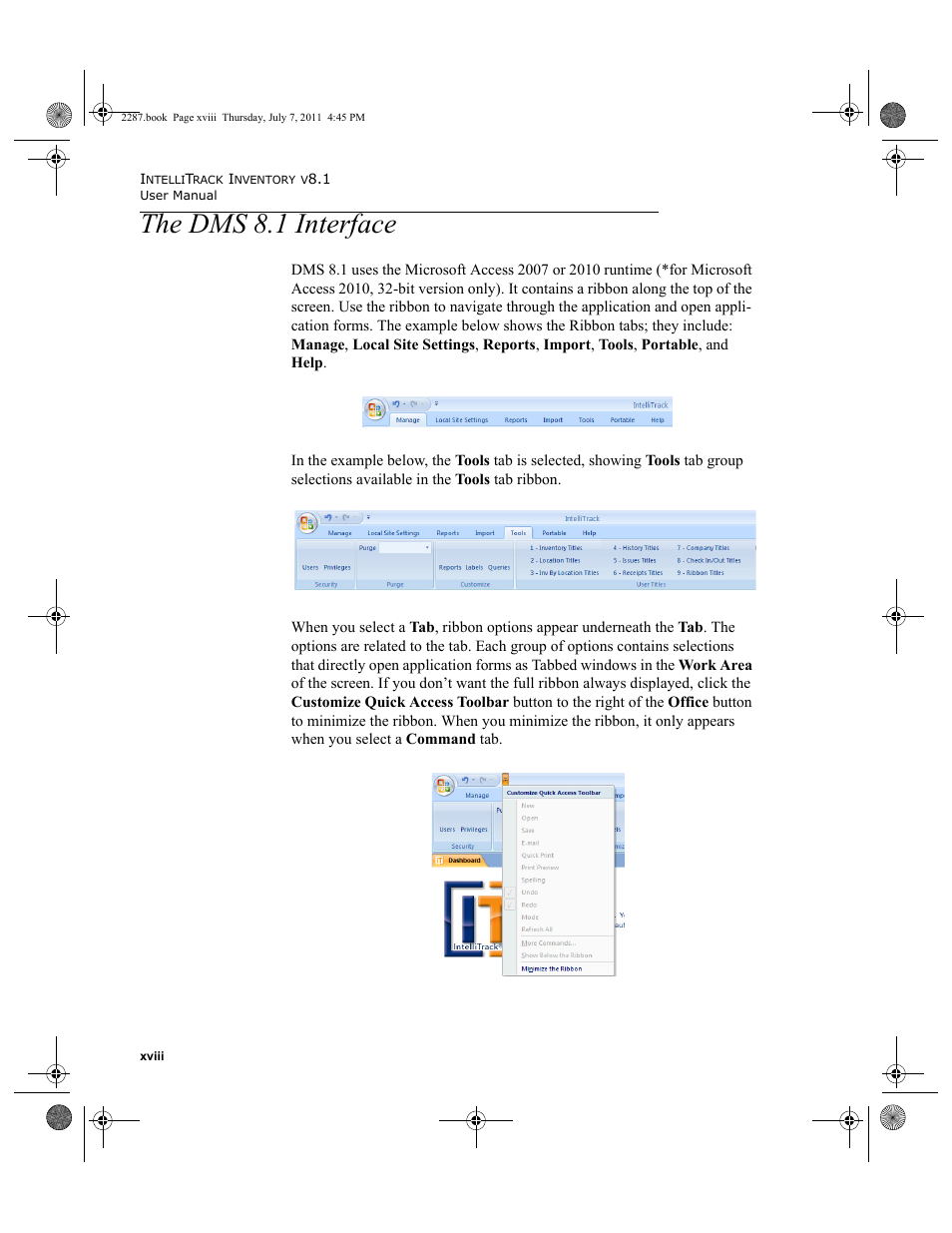 The dms 8.1 interface | IntelliTrack Inventory Management User Manual | Page 18 / 366