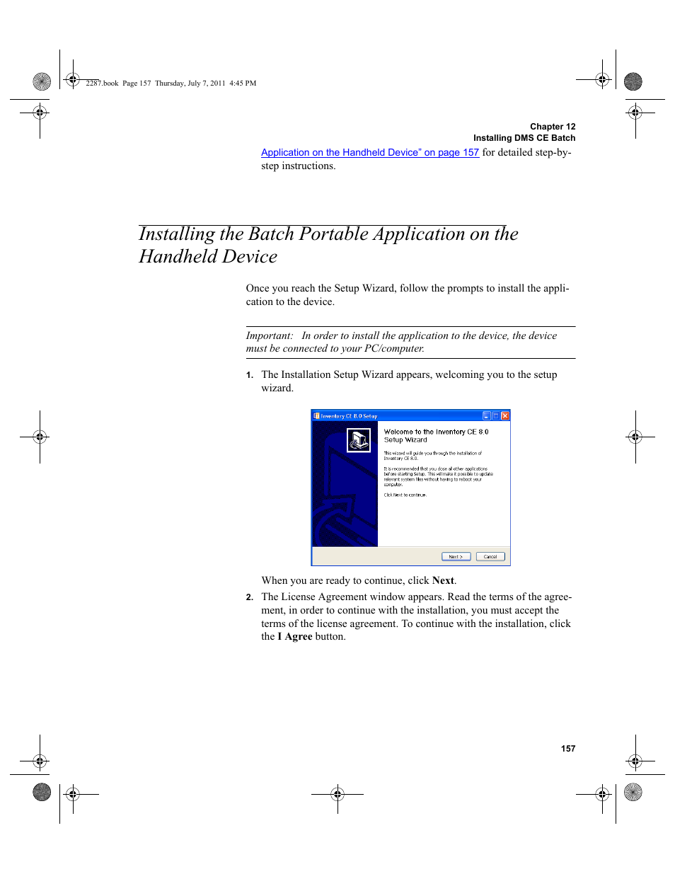 Installing the batch portable application on the, Handheld device | IntelliTrack Inventory Management User Manual | Page 183 / 366
