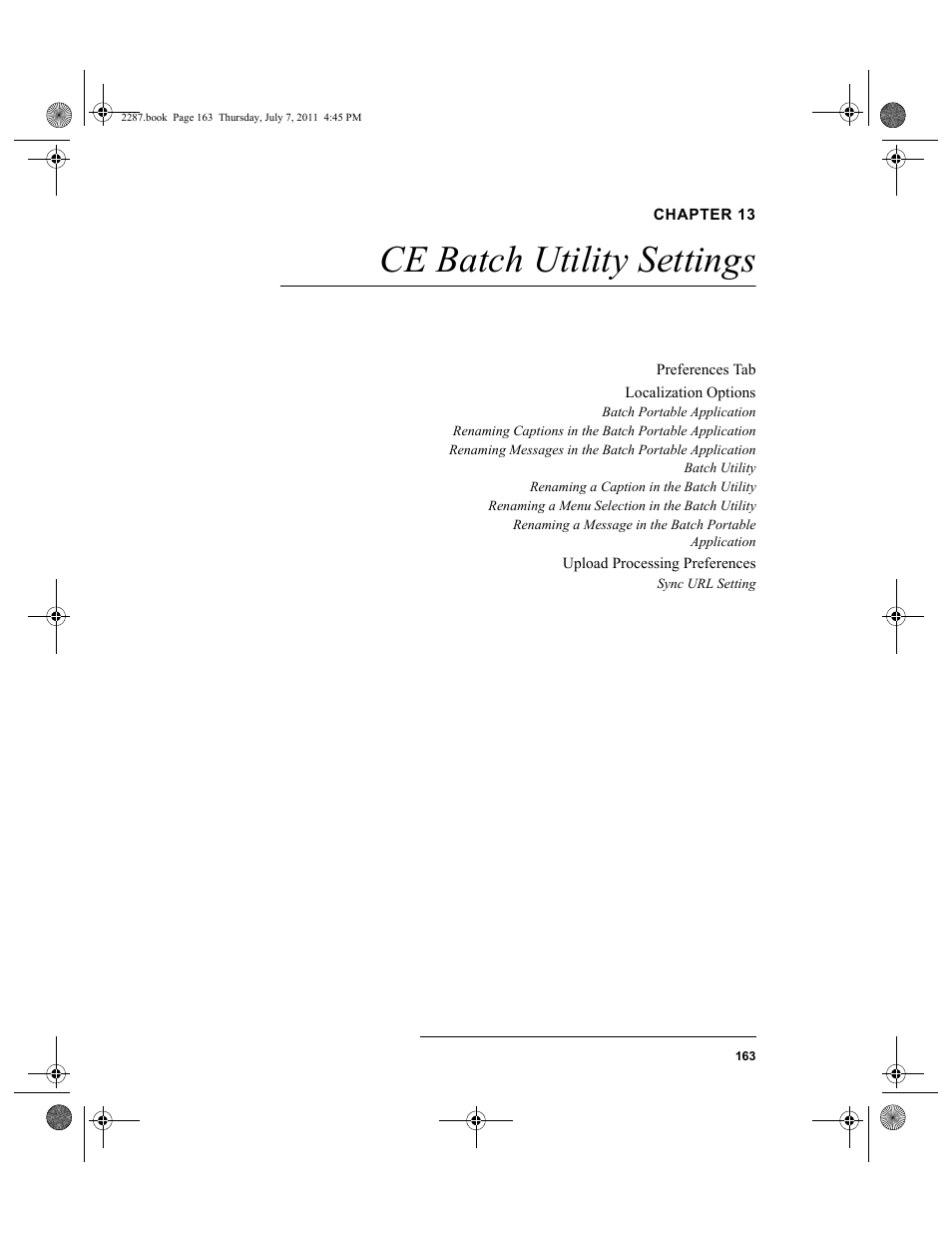 Chapter 13, Ce batch utility settings, Chapter 13: ce batch utility settings | IntelliTrack Inventory Management User Manual | Page 189 / 366