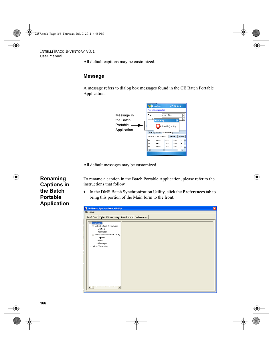 Message | IntelliTrack Inventory Management User Manual | Page 192 / 366