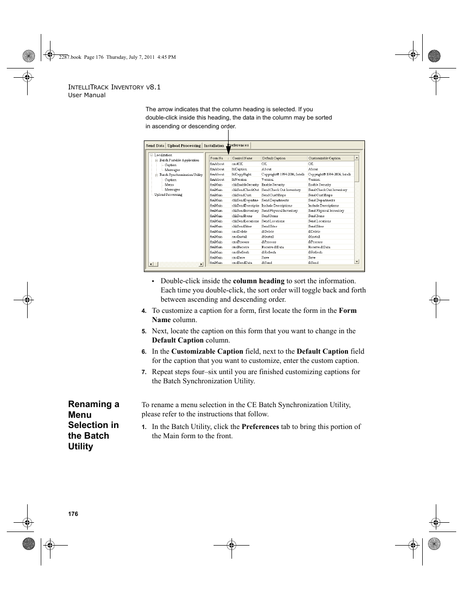 Renaming a menu selection in the batch utility | IntelliTrack Inventory Management User Manual | Page 202 / 366