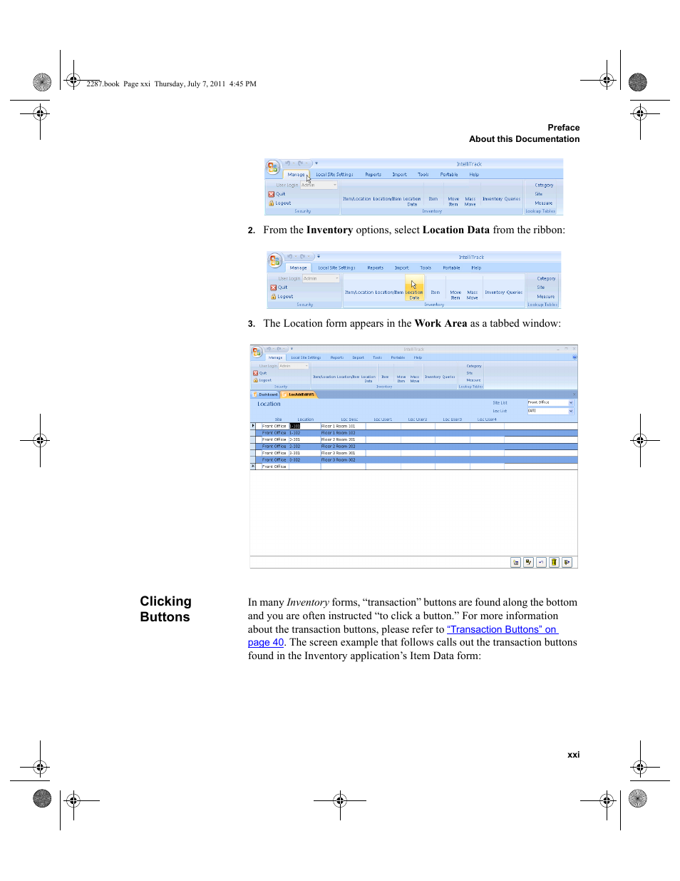 Clicking buttons | IntelliTrack Inventory Management User Manual | Page 21 / 366
