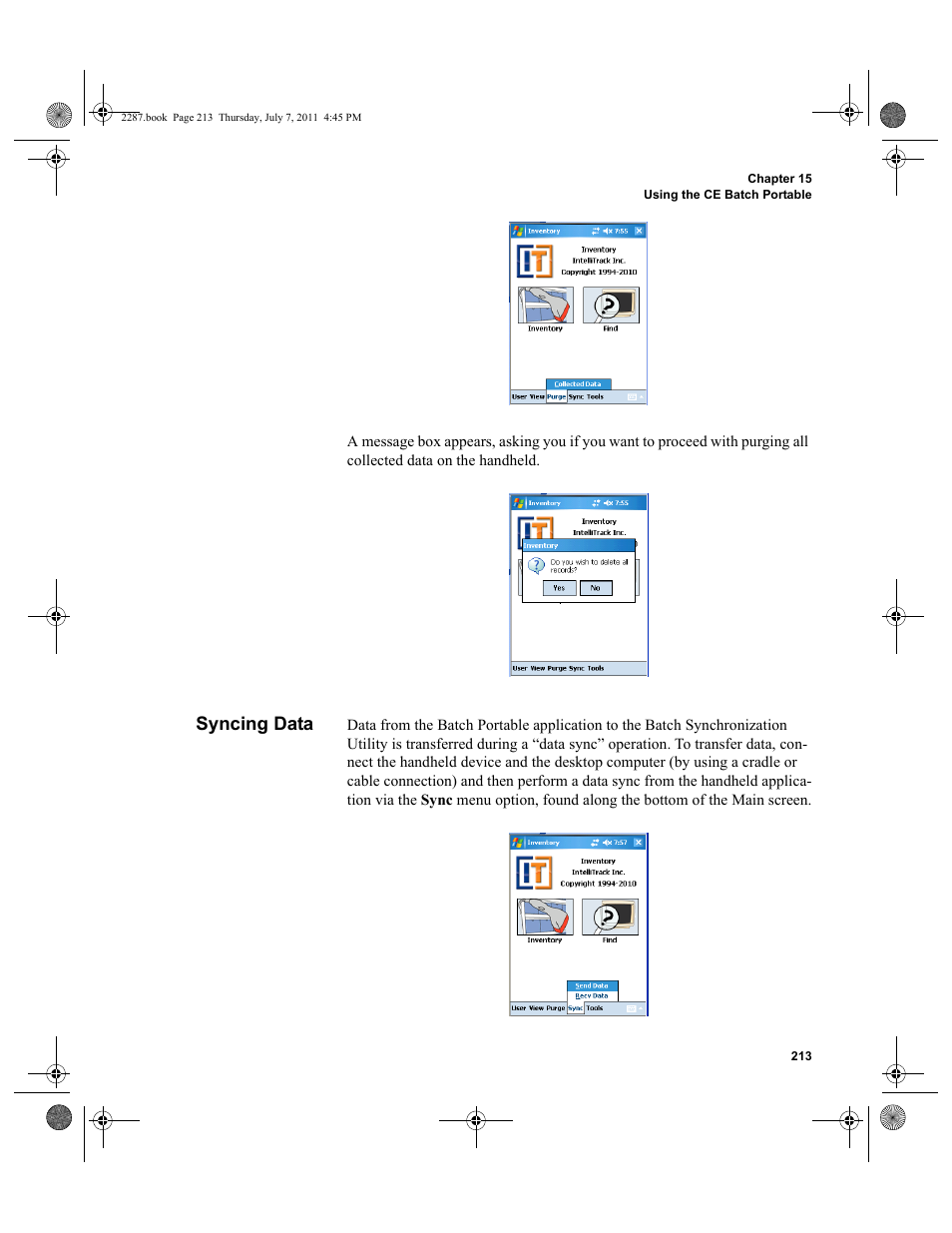 Syncing data | IntelliTrack Inventory Management User Manual | Page 239 / 366