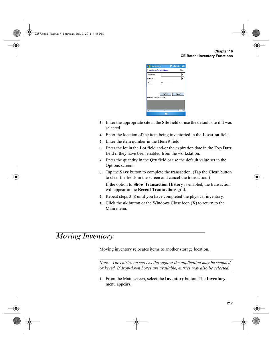 Moving inventory | IntelliTrack Inventory Management User Manual | Page 243 / 366