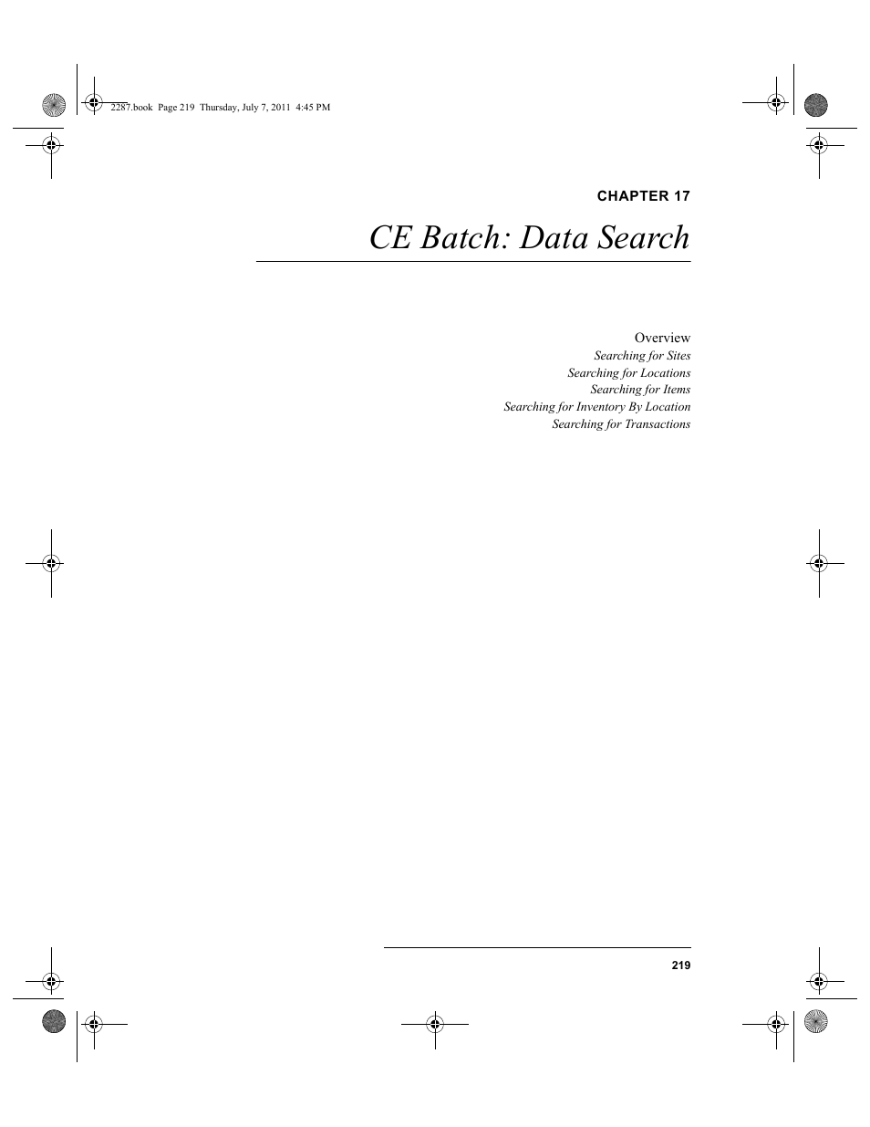 Chapter 17, Ce batch: data search, Chapter 17: ce batch: data search | IntelliTrack Inventory Management User Manual | Page 245 / 366