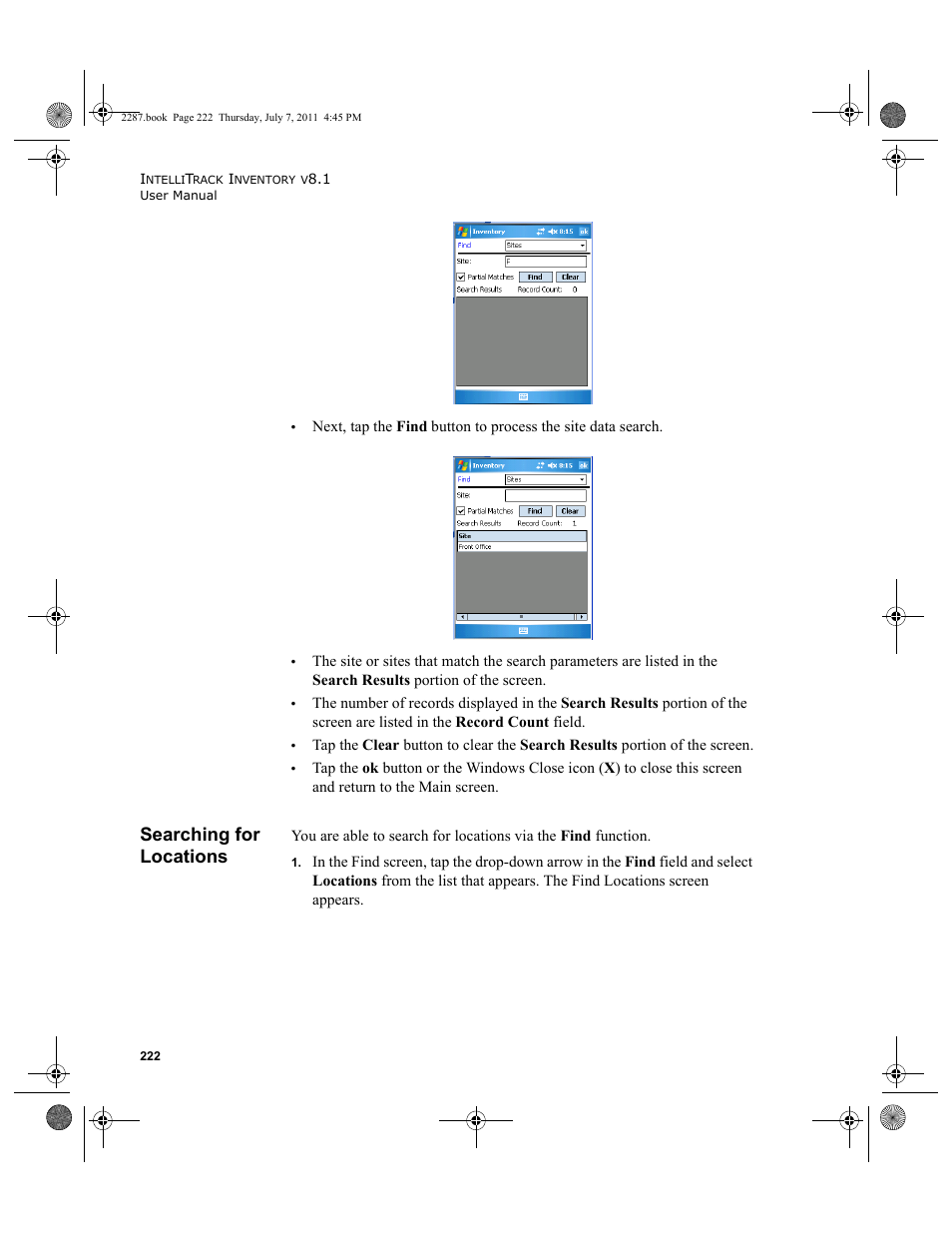 Searching for locations | IntelliTrack Inventory Management User Manual | Page 248 / 366