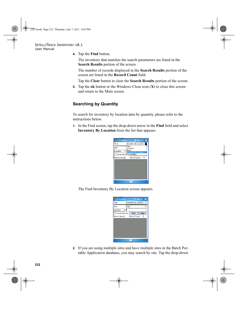 Searching by quantity | IntelliTrack Inventory Management User Manual | Page 258 / 366