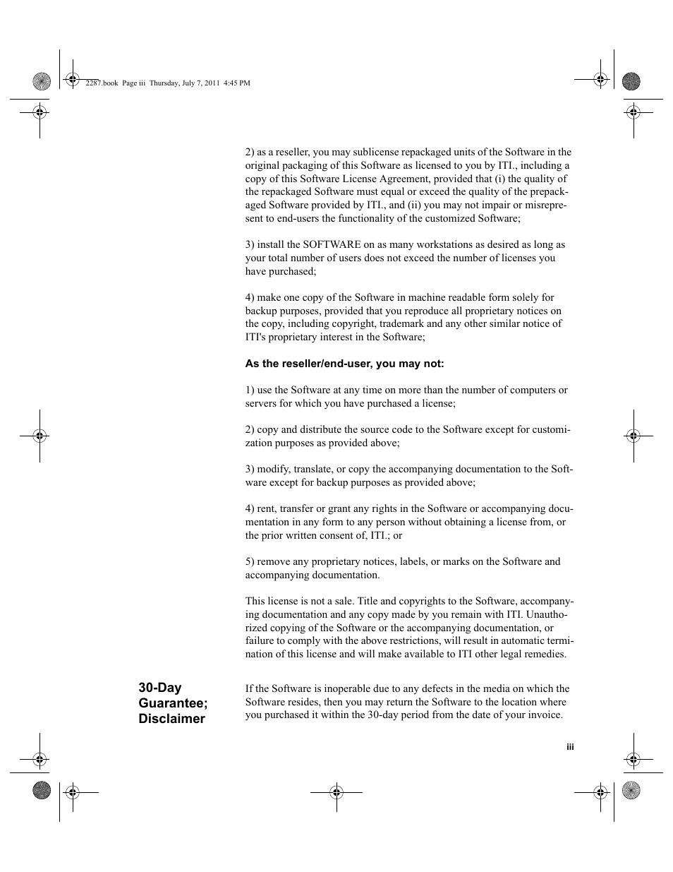 Day guarantee; disclaimer | IntelliTrack Inventory Management User Manual | Page 3 / 366