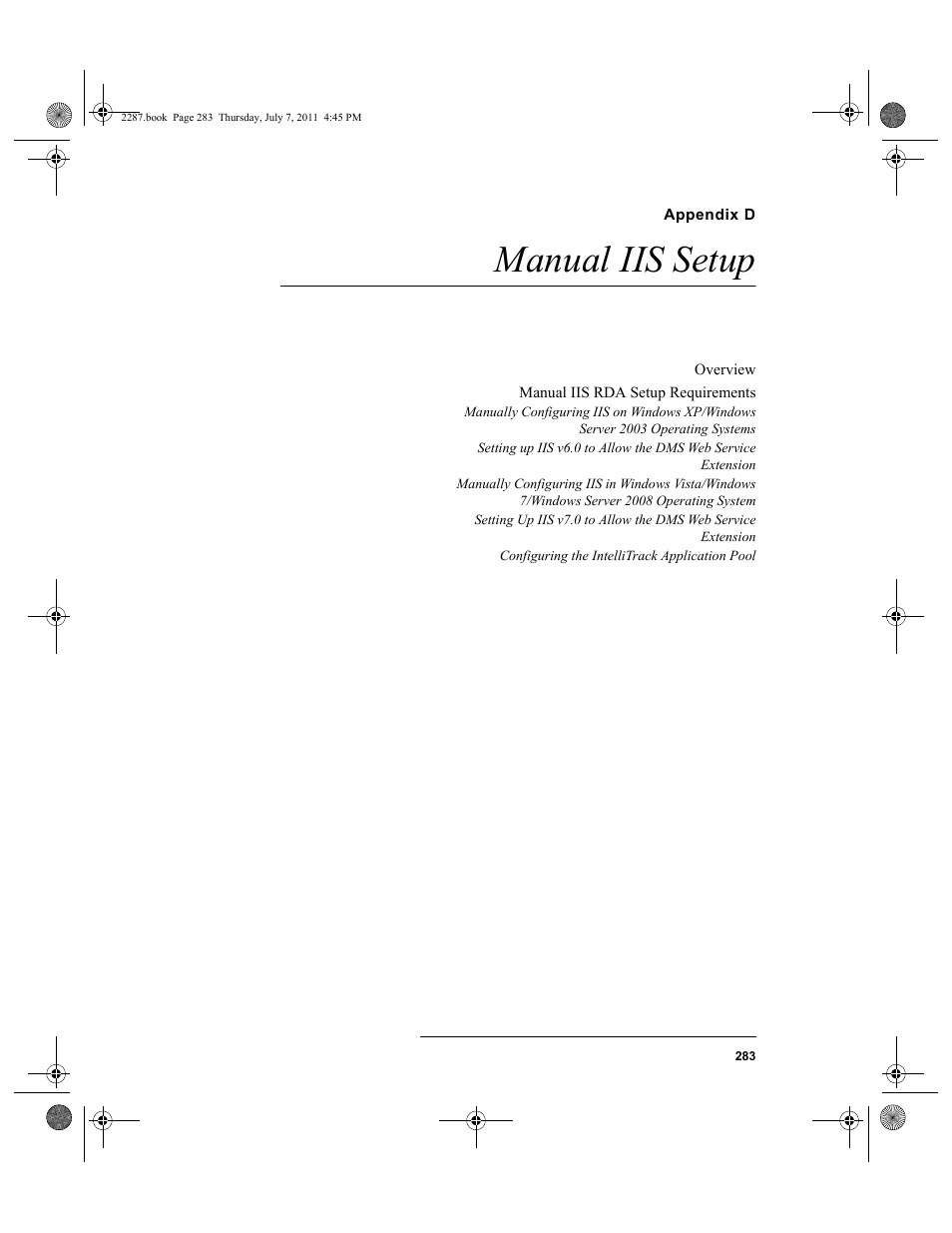 Appendix d, Manual iis setup, Appendix d: manual iis setup | IntelliTrack Inventory Management User Manual | Page 309 / 366