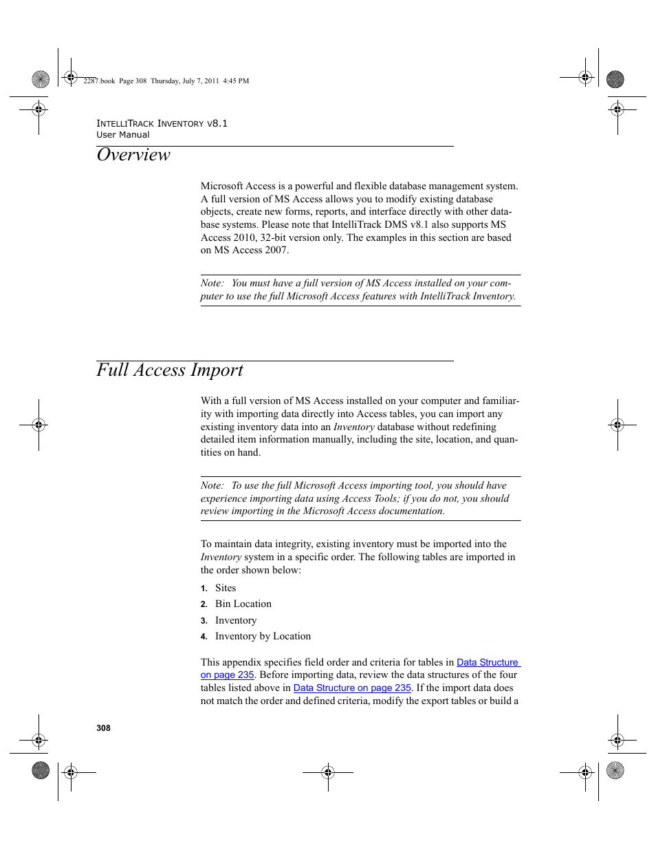 Overview, Full access import, Full access | Full | IntelliTrack Inventory Management User Manual | Page 334 / 366