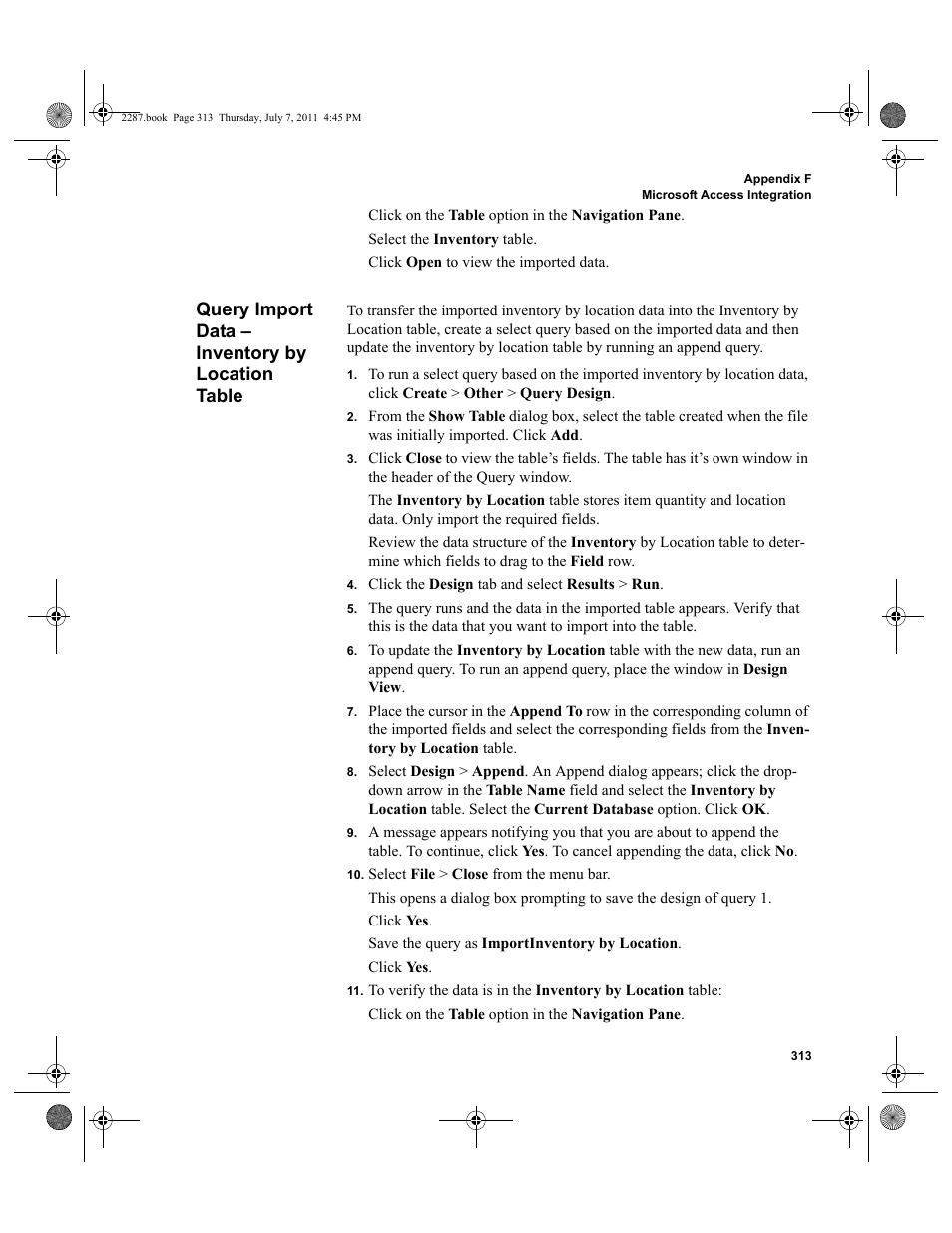 Query import data - inventory by location table, Query import data – inventory by location table | IntelliTrack Inventory Management User Manual | Page 339 / 366