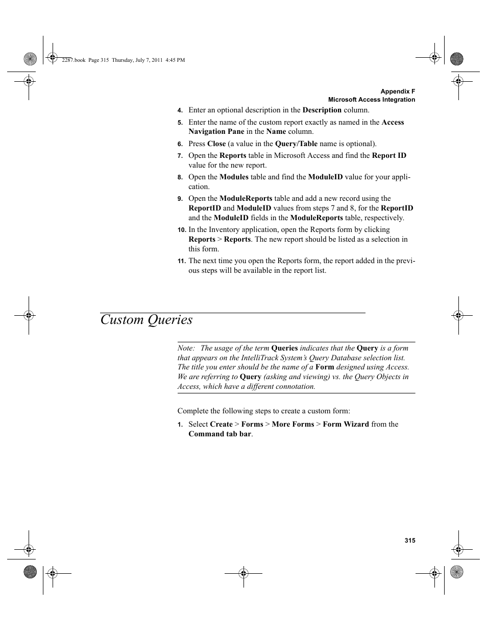 Custom queries, Fer to | IntelliTrack Inventory Management User Manual | Page 341 / 366