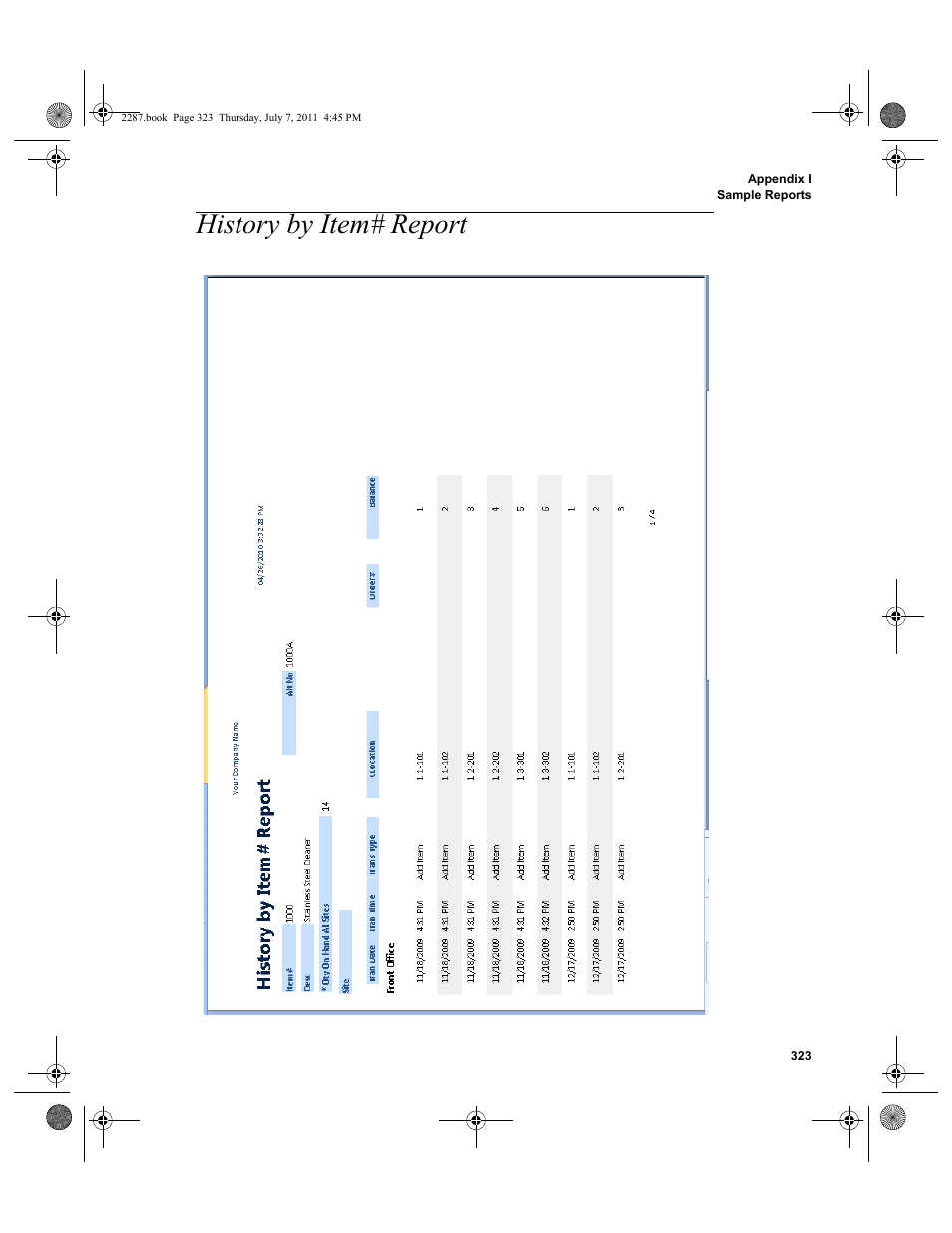 History by item# report | IntelliTrack Inventory Management User Manual | Page 349 / 366