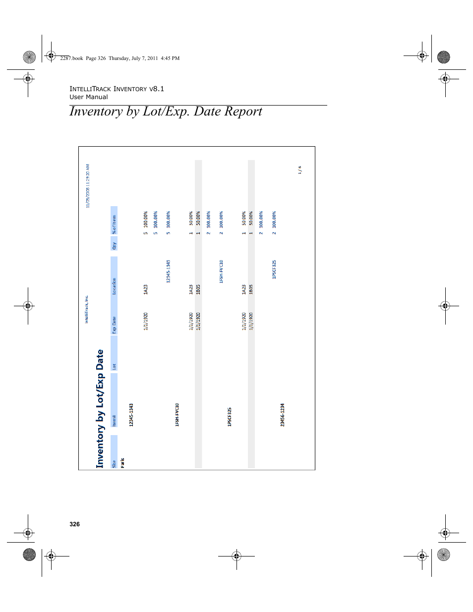 Inventory by lot/exp. date report | IntelliTrack Inventory Management User Manual | Page 352 / 366