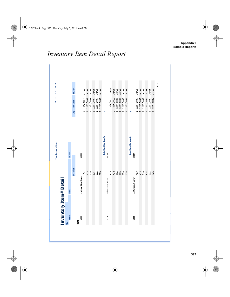 Inventory item detail report | IntelliTrack Inventory Management User Manual | Page 353 / 366
