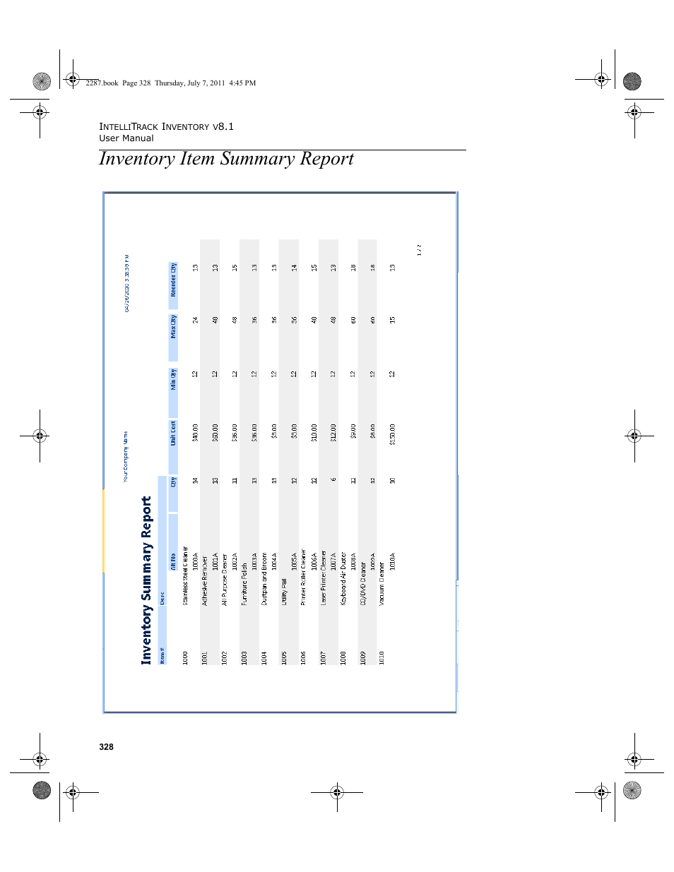 Inventory item summary report | IntelliTrack Inventory Management User Manual | Page 354 / 366
