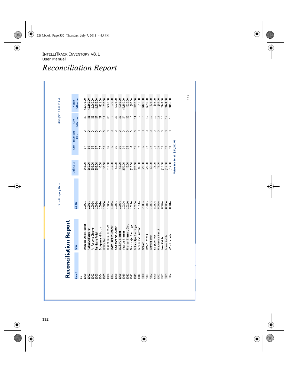 Reconciliation report | IntelliTrack Inventory Management User Manual | Page 358 / 366