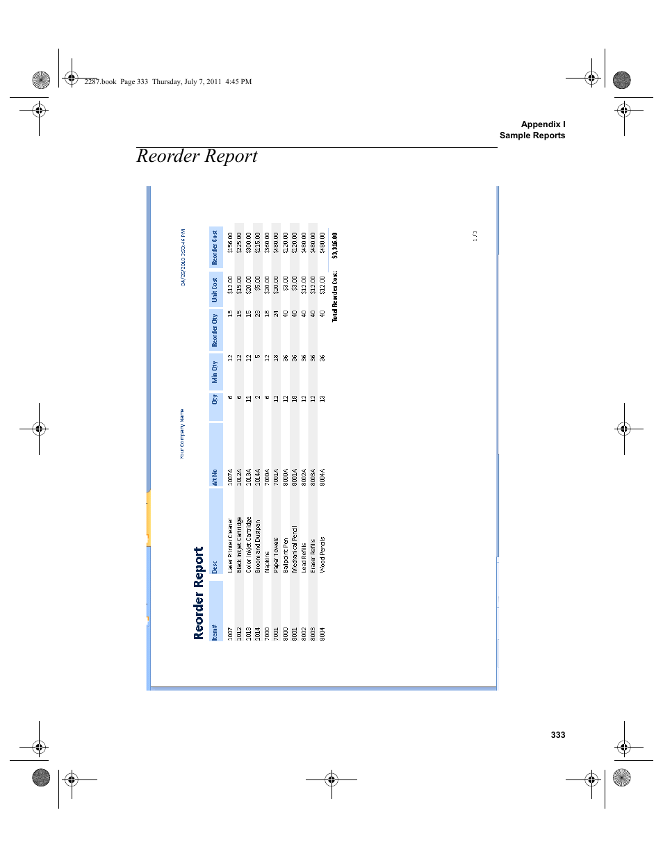 Reorder report | IntelliTrack Inventory Management User Manual | Page 359 / 366