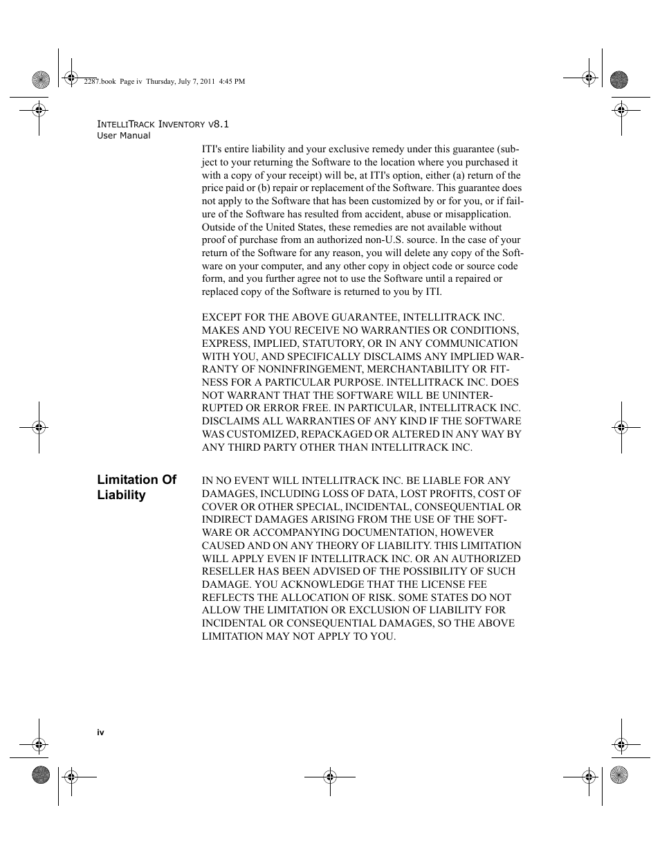 Limitation of liability | IntelliTrack Inventory Management User Manual | Page 4 / 366