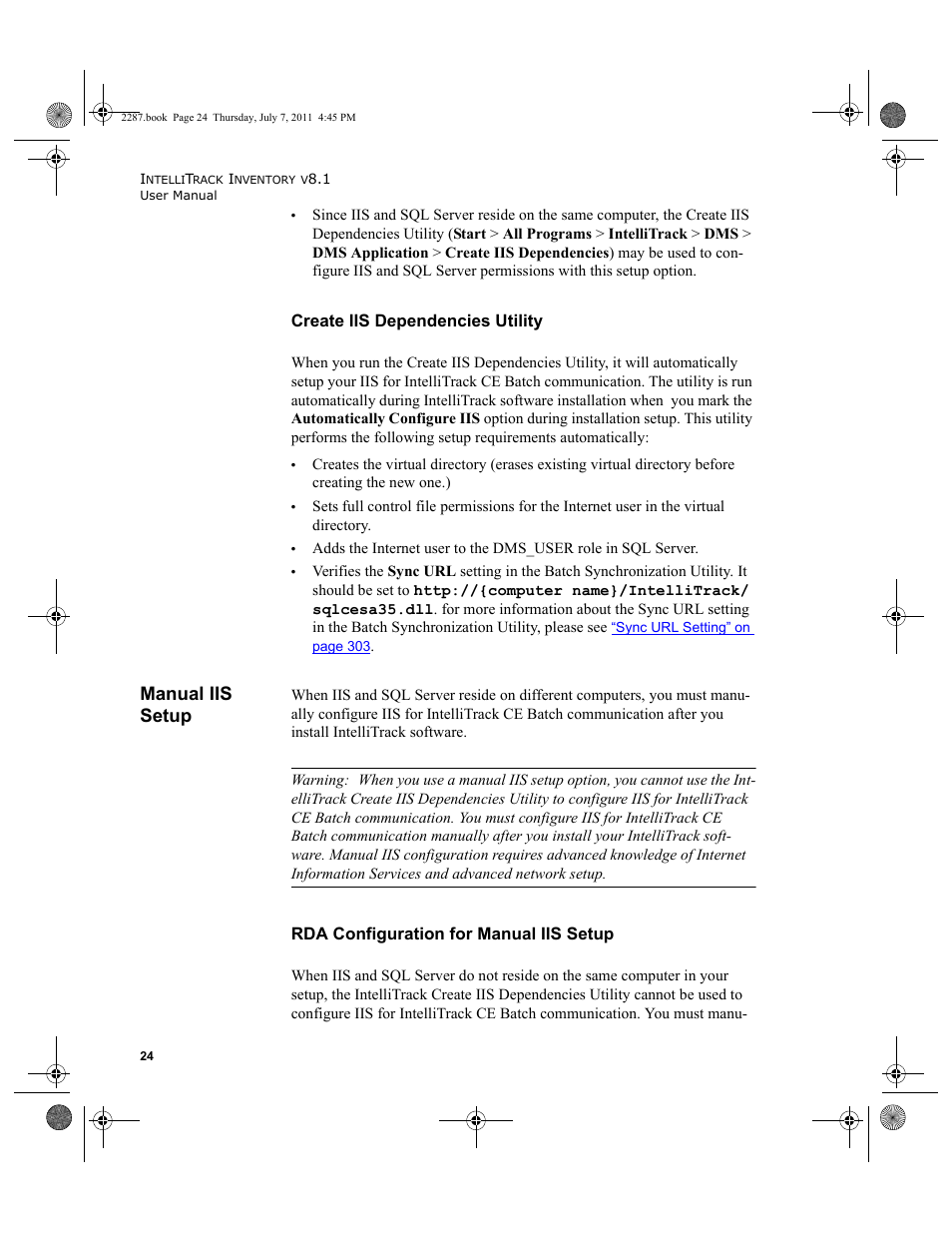 Manual iis setup, Create iis | IntelliTrack Inventory Management User Manual | Page 50 / 366