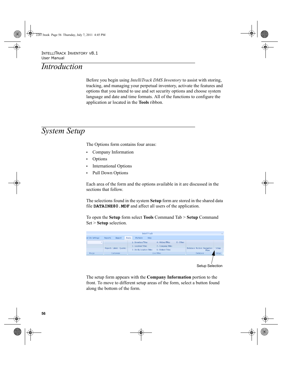 Introduction, System setup, Introduction system setup | IntelliTrack Inventory Management User Manual | Page 82 / 366