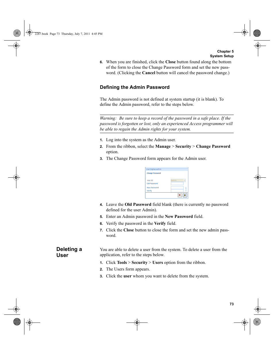 Deleting a user | IntelliTrack Inventory Management User Manual | Page 99 / 366
