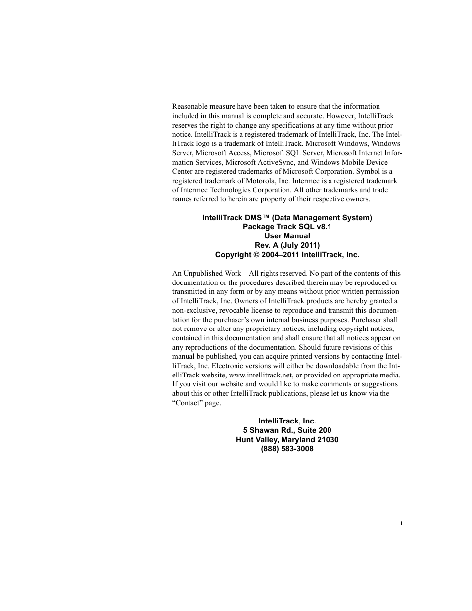 IntelliTrack Package Track User Manual | 296 pages