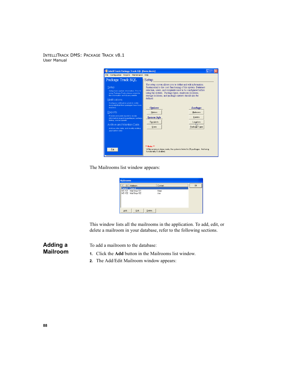 Adding a mailroom, Please see | IntelliTrack Package Track User Manual | Page 102 / 296