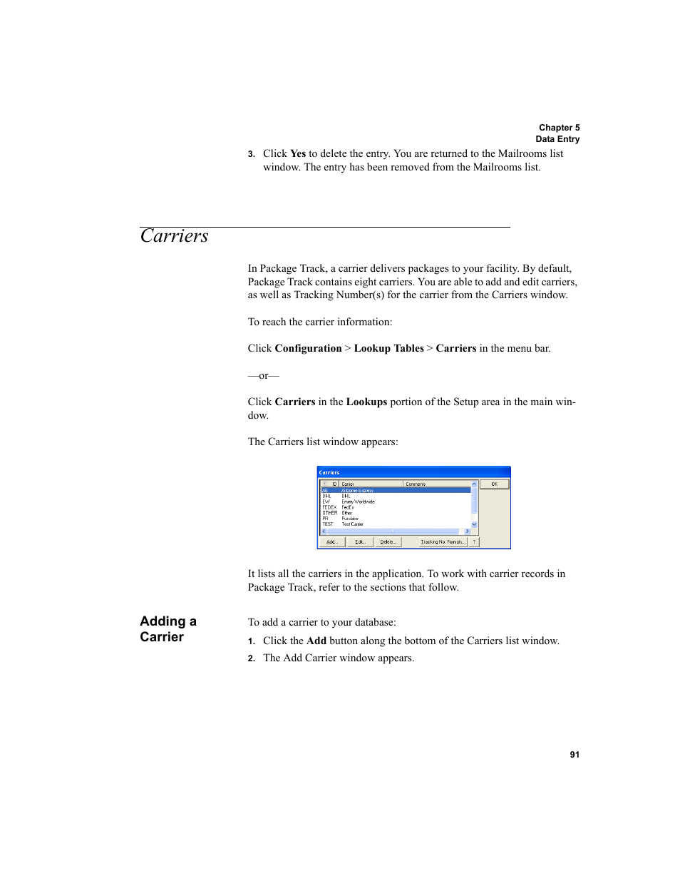 Carriers, Adding a carrier | IntelliTrack Package Track User Manual | Page 105 / 296