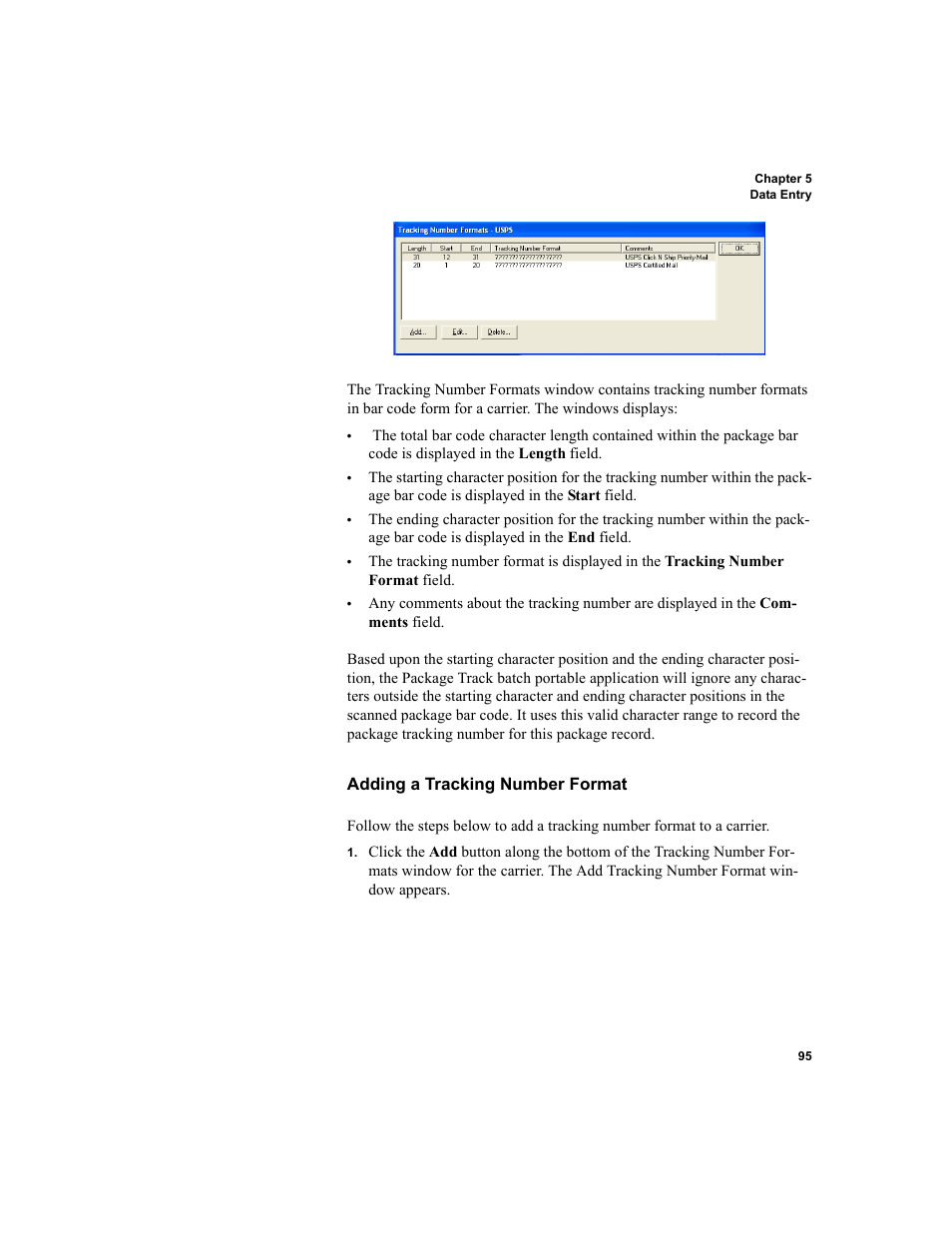 Adding a tracking number format | IntelliTrack Package Track User Manual | Page 109 / 296