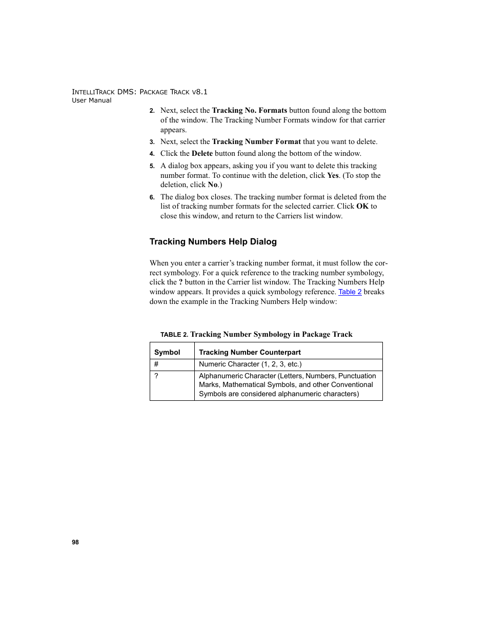 Tracking numbers help dialog | IntelliTrack Package Track User Manual | Page 112 / 296