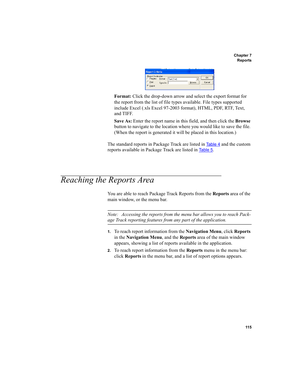 Reaching the reports area | IntelliTrack Package Track User Manual | Page 129 / 296