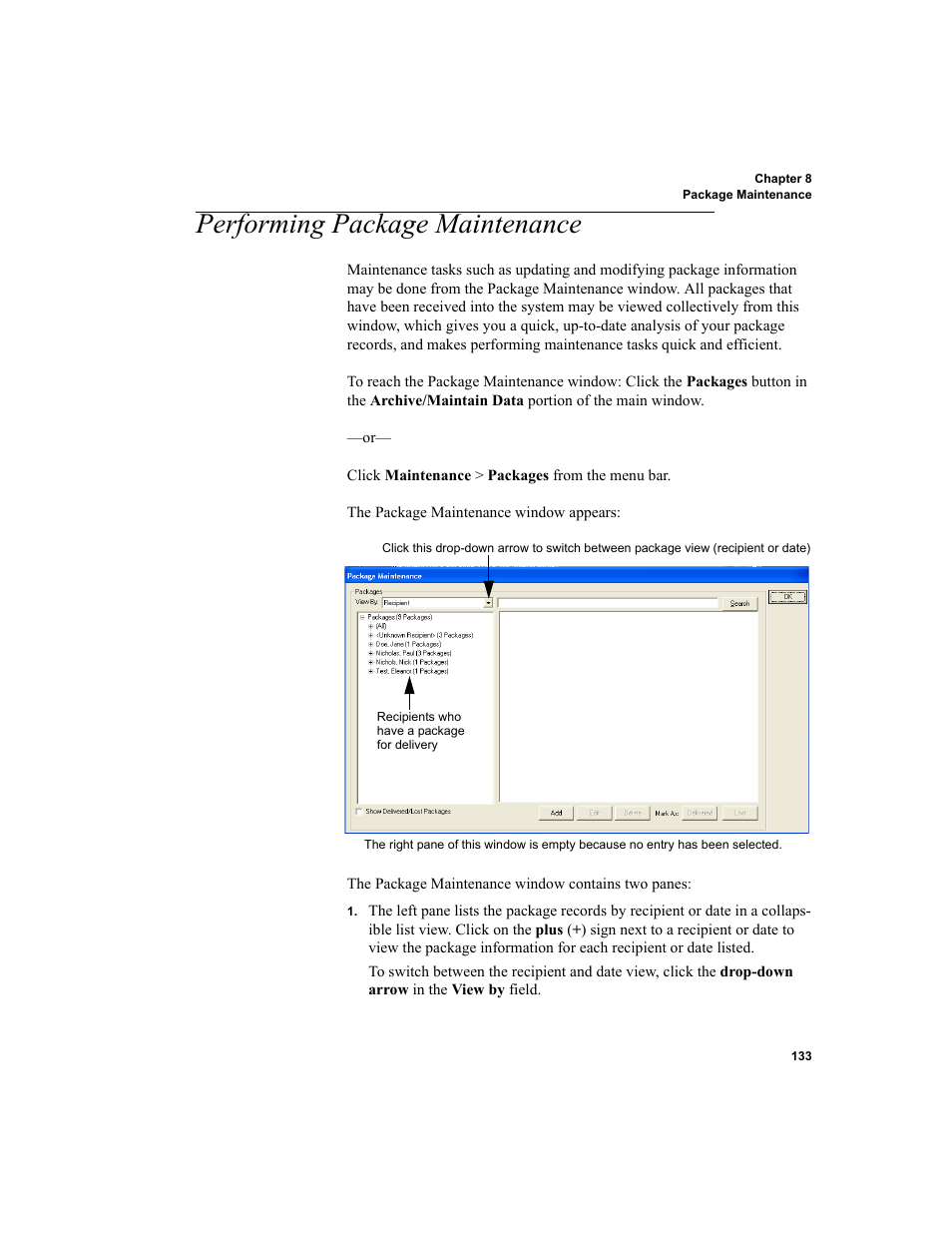 Performing package maintenance | IntelliTrack Package Track User Manual | Page 147 / 296