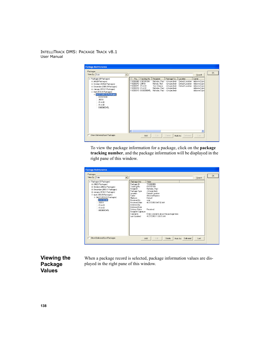 Viewing the package values | IntelliTrack Package Track User Manual | Page 152 / 296
