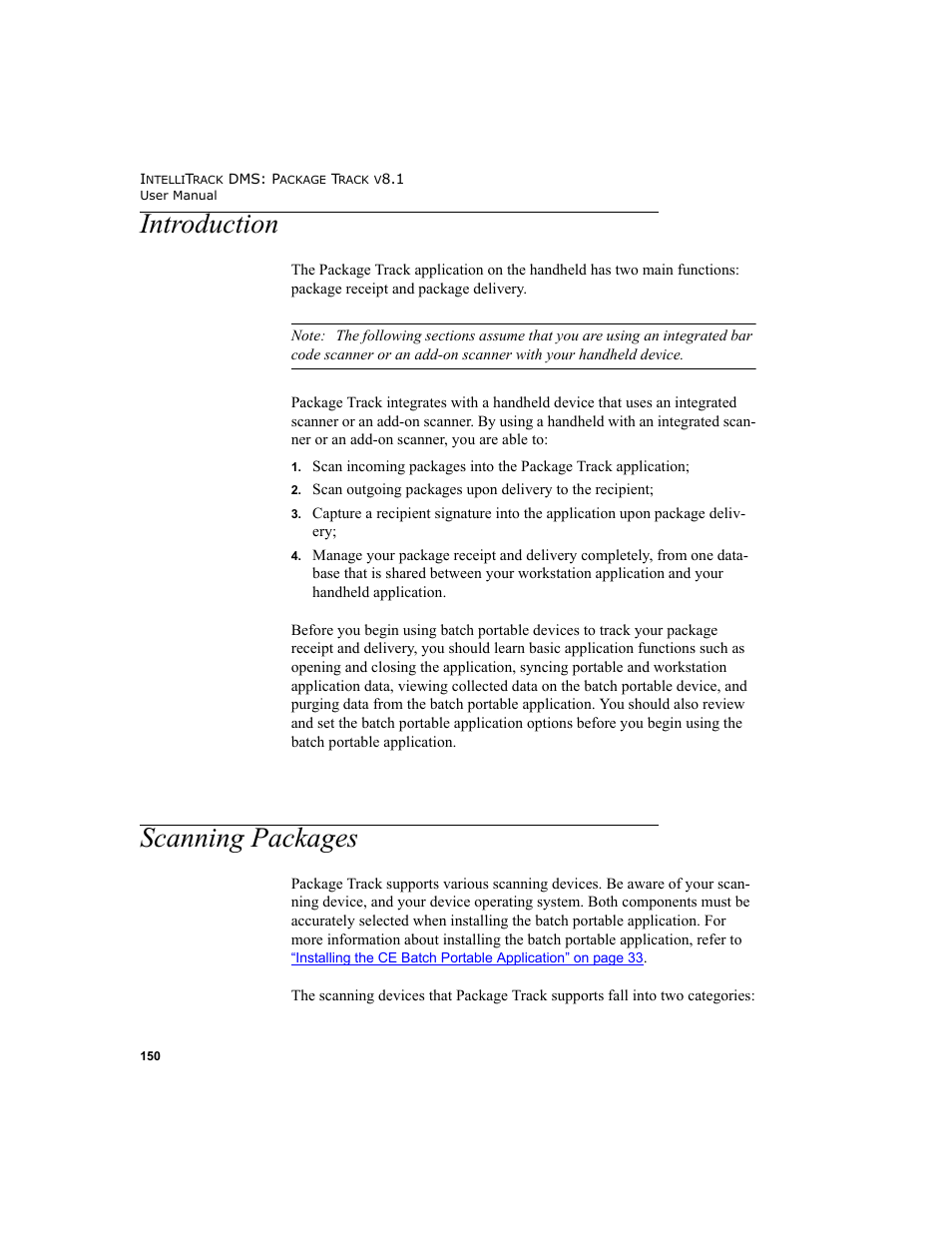 Introduction, Scanning packages, Introduction scanning packages | IntelliTrack Package Track User Manual | Page 164 / 296