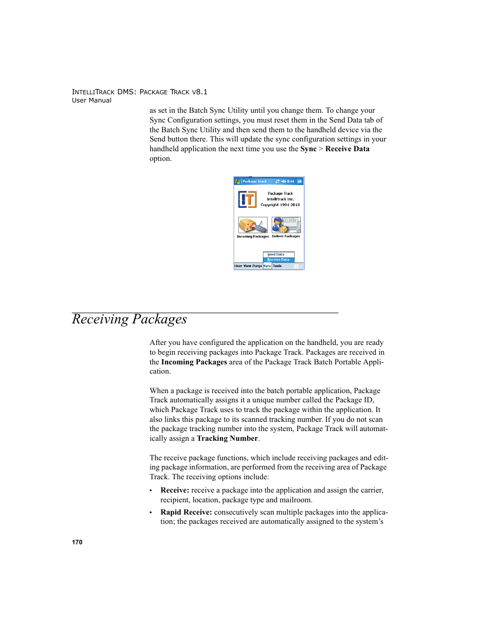 Receiving packages | IntelliTrack Package Track User Manual | Page 184 / 296