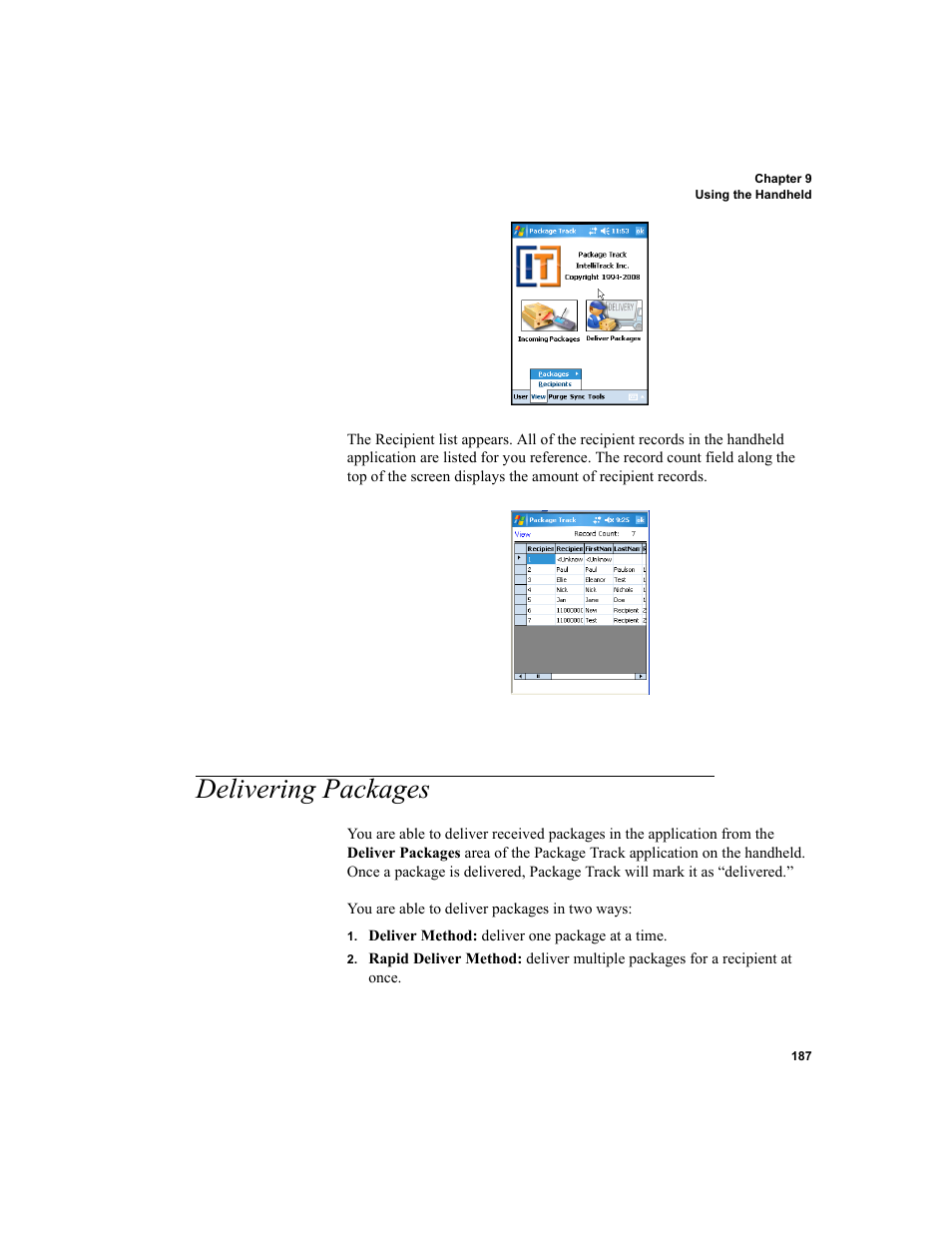 Delivering packages | IntelliTrack Package Track User Manual | Page 201 / 296