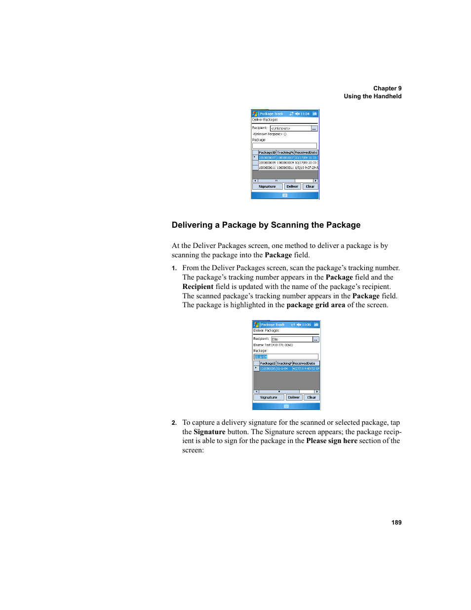 Delivering a package by scanning the package | IntelliTrack Package Track User Manual | Page 203 / 296