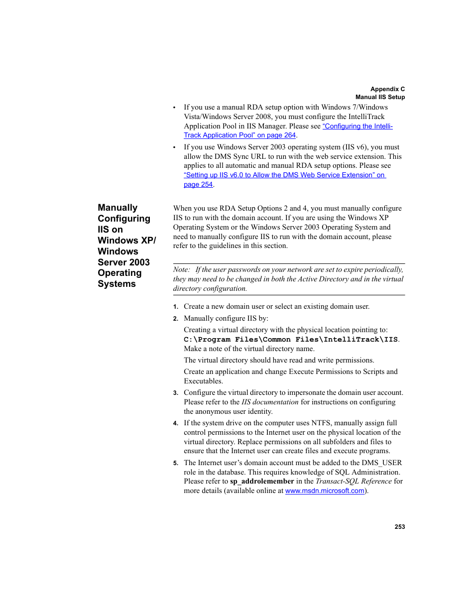 Refer to, Manu, Manually configuring iis on windows xp/windows | Server 2003 operating systems, Manually config | IntelliTrack Package Track User Manual | Page 267 / 296