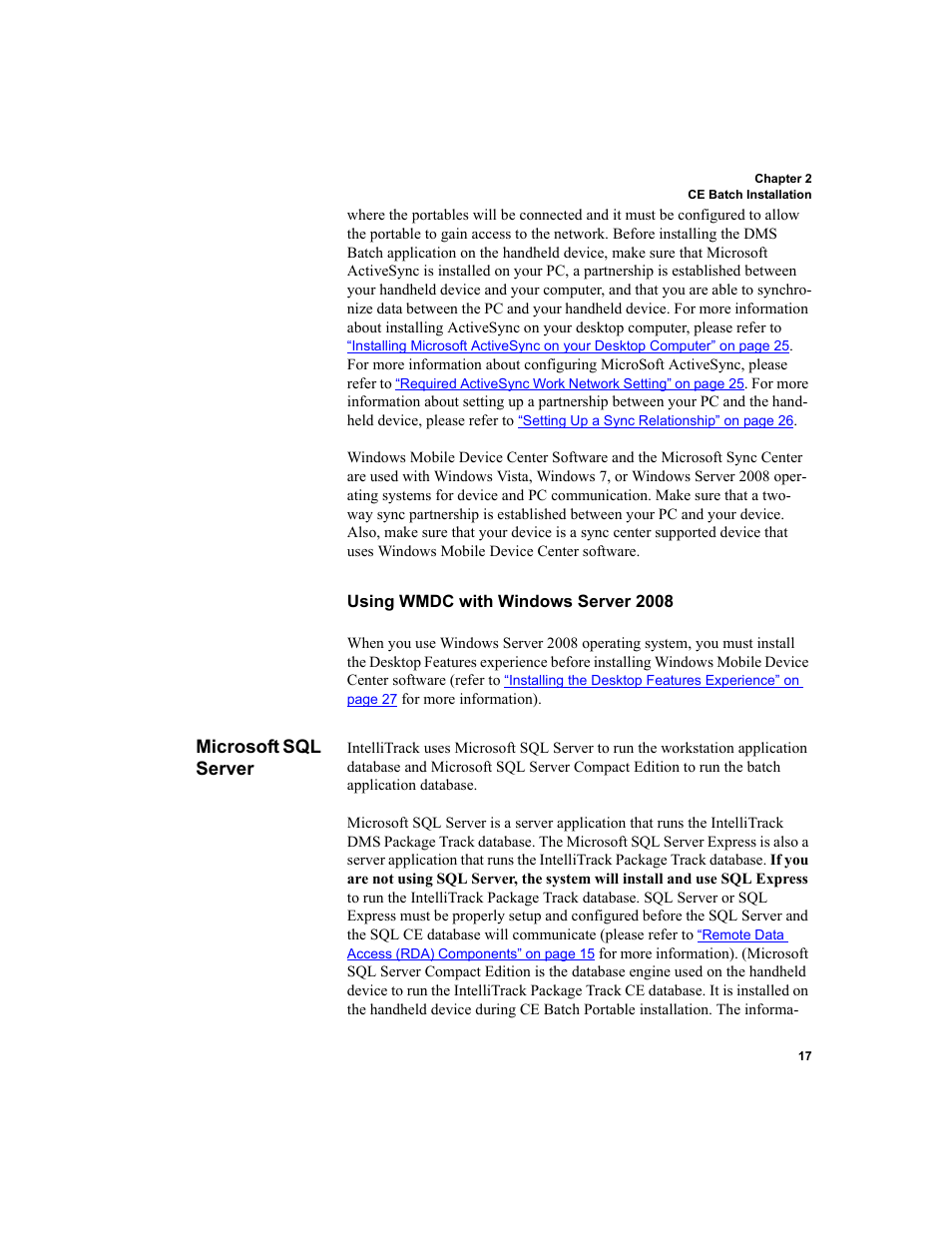 Microsoft sql server, Using wmdc with windows server 2008 | IntelliTrack Package Track User Manual | Page 31 / 296
