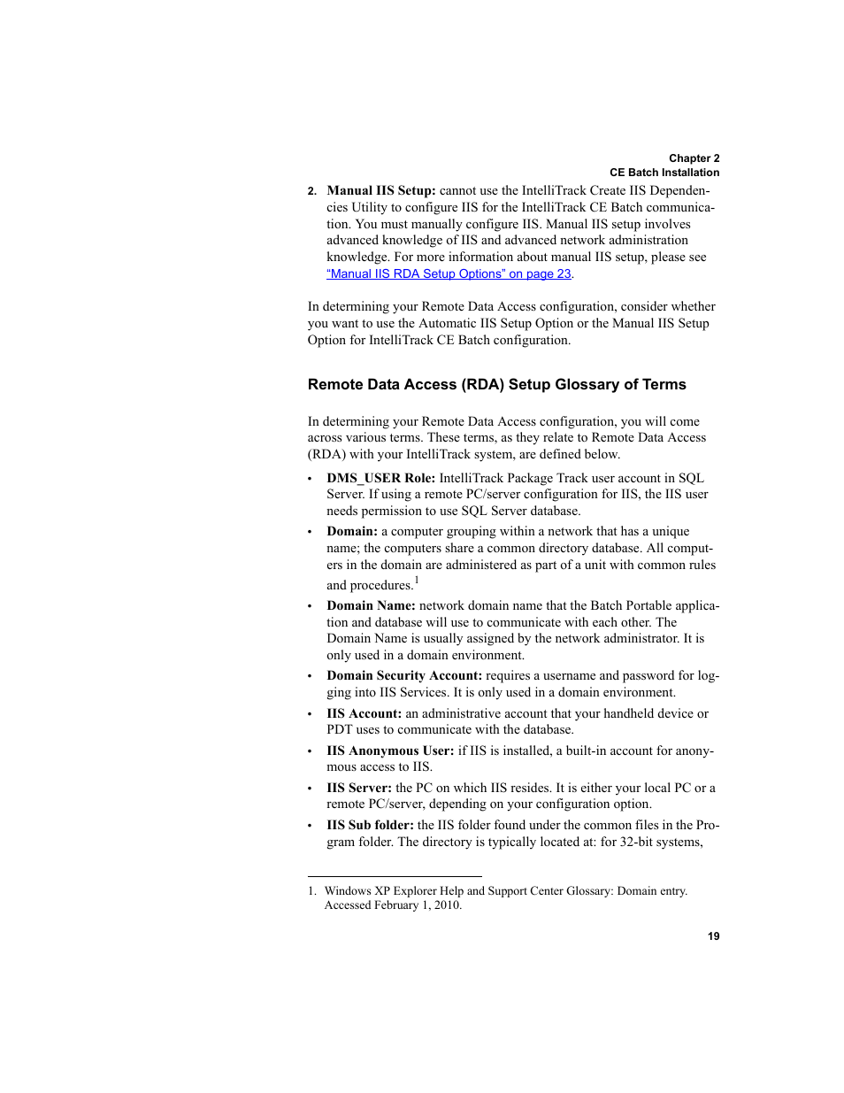 Remote data access (rda) setup glossary of terms | IntelliTrack Package Track User Manual | Page 33 / 296