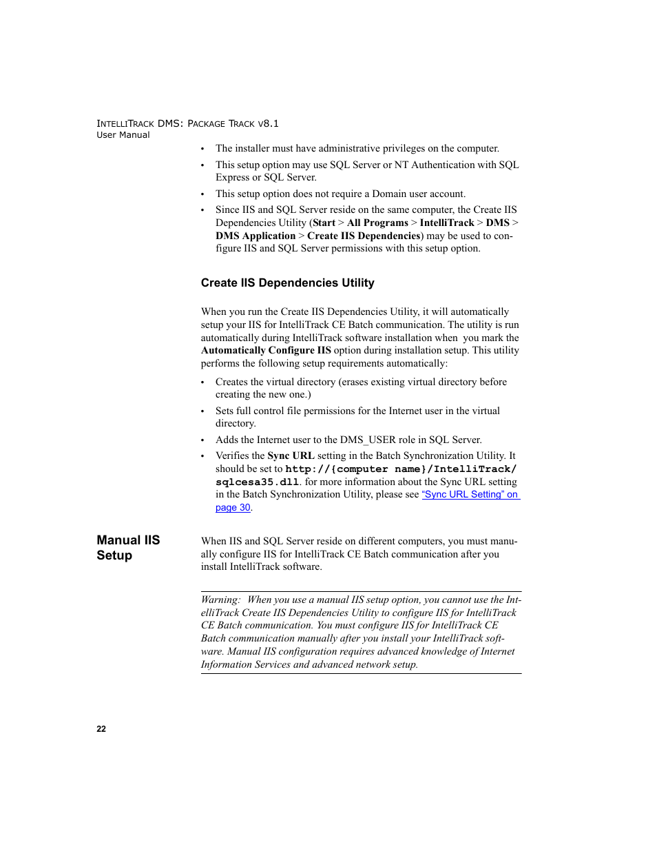 Manual iis setup, Create iis dependencies utility, Create iis | IntelliTrack Package Track User Manual | Page 36 / 296