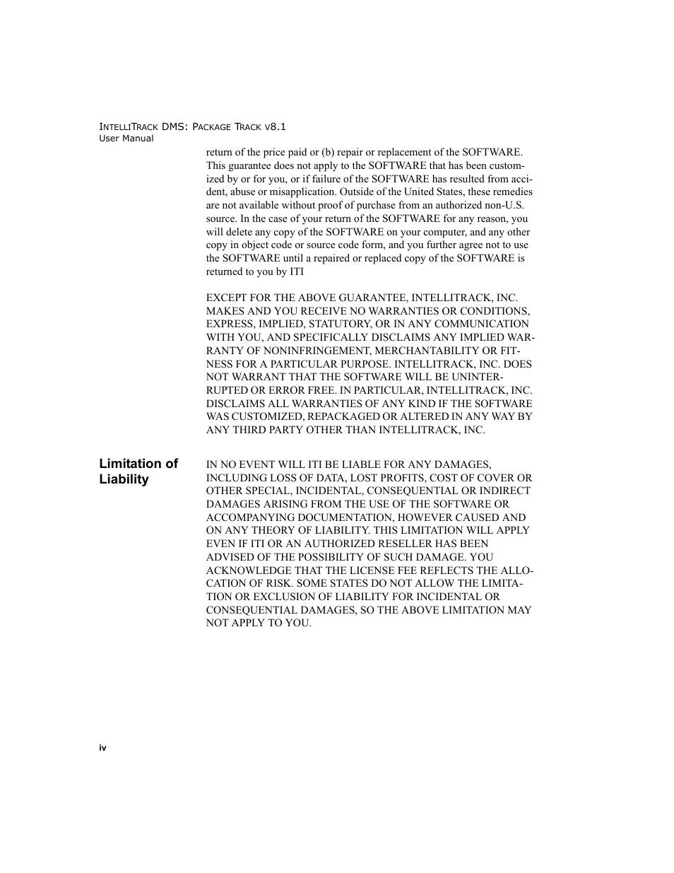 Limitation of liability | IntelliTrack Package Track User Manual | Page 4 / 296