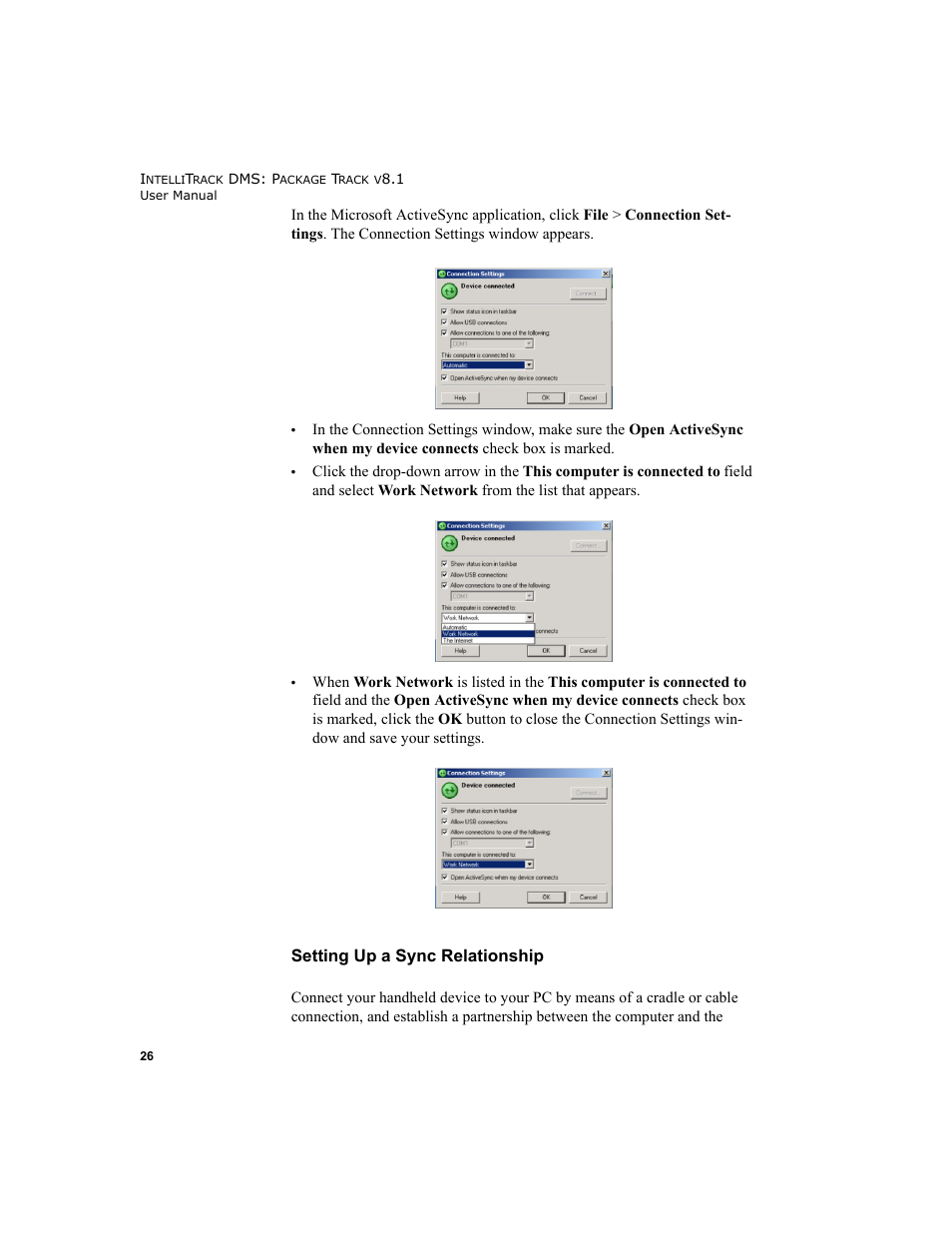 Setting up a sync relationship, Held device, please refer to, Setting | IntelliTrack Package Track User Manual | Page 40 / 296